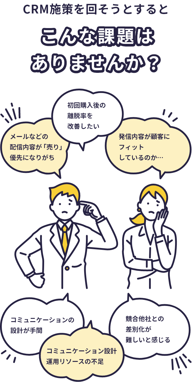 CRM施策を回そうとするとこんな課題はありませんか？
