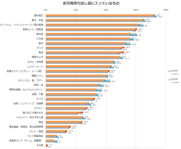 非常用持ち出し袋に入っているもの